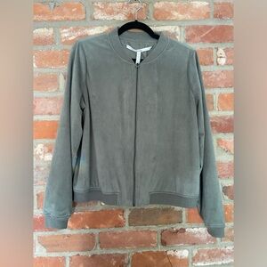 Kensie Munn Bomber Jacket Coat Faux Suede Large Sage Green Spring